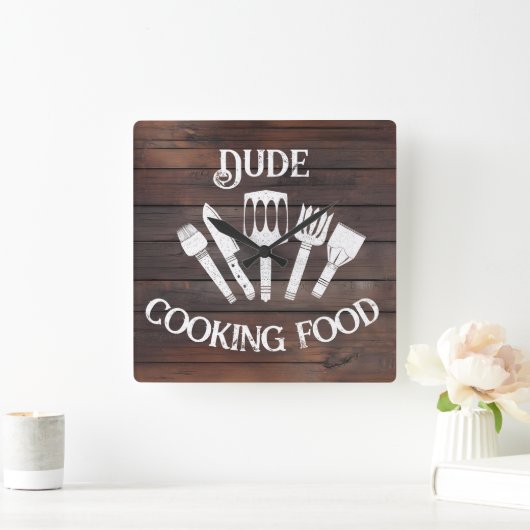 素朴'Dude料理フード'ウォールクロックおもしろい- BBQ スクエア壁時計 (ホーム)