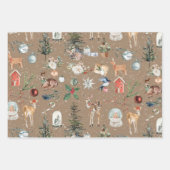 素朴Everything Christmas Kraft金ゴールド&シルバー ラッピングペーパーシート (正面)