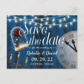 素朴Fairytale結婚のネイビー・バーンSave the Date 案内ポストカード (正面)