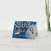 素朴Fairytale'結婚s Navy Barn Wood Thank You サンキューカード (正面)