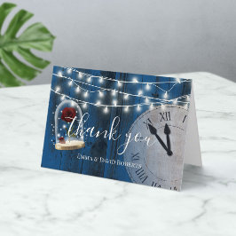 素朴Fairytale'結婚s Navy Barn Wood Thank You サンキューカード