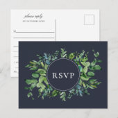 素朴Foliage Navy Wedding RSVP Song Request インビテーションポストカード (正面/裏面)