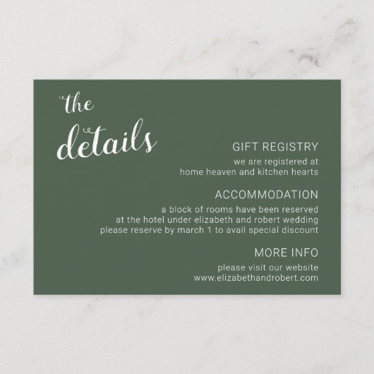 素朴Green Minimalist Script Kriqui結婚's エンクロージャーカード (正面)