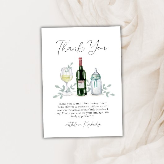 素朴Greenery Champagne Sip & See Baby Shower サンキューカード