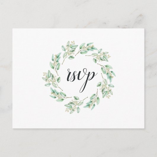 素朴Greenery Eucalyptus RSVP w Meal Choice インビテーションポストカード (正面)
