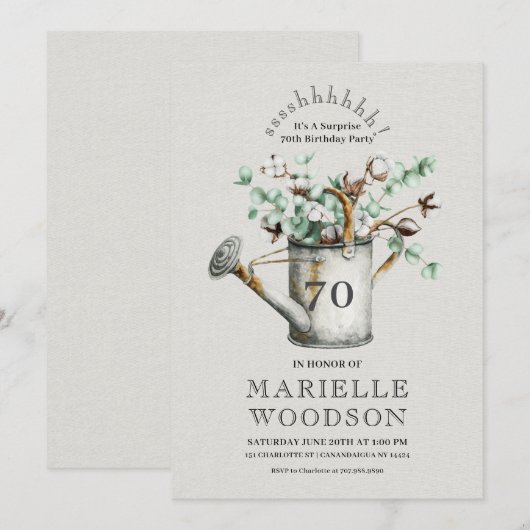 素朴Greenery Surprise 70th Birthday Party 招待状 (正面/裏面)