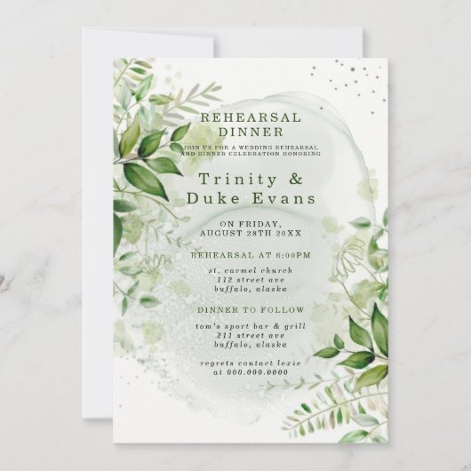 素朴Greenery Vineyardホワイトリハーサルディナー 招待状 (正面)