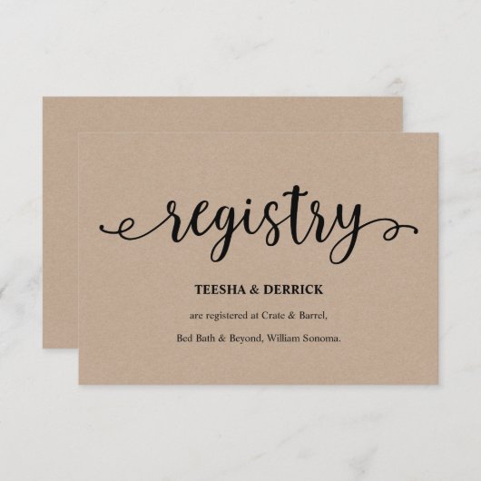 素朴kraftブラックスクリプ結婚ト, sレジストリ エンクロージャーカード (正面/裏面)