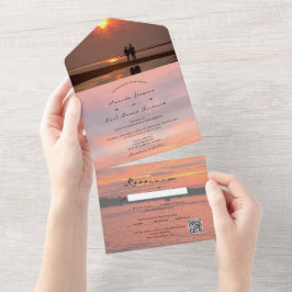 素朴Lake Sunset Lakeside +あなたの写真結婚の オールインワン招待状