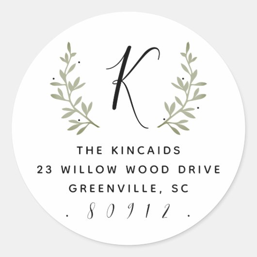 素朴laurelスクリプトモノグラム差出人住所 ラウンドシール (正面)