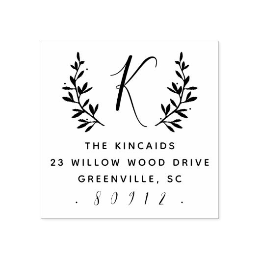 素朴laurelスクリプトモノグラム差出人住所 ラバースタンプ (インプリント)