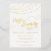 素朴Light String白引っ越し祝いパーティーパーティー金ゴールド 箔招待状 (正面)