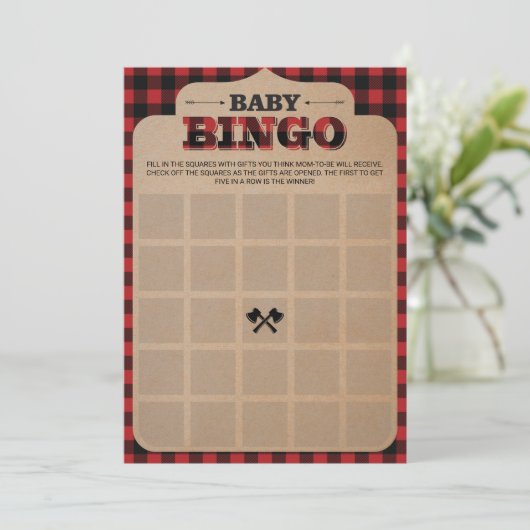 素朴Lumberjack Plaid Baby Shower Bingo (スタンド正面)