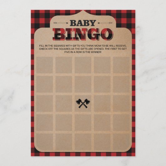 素朴Lumberjack Plaid Baby Shower Bingo (正面)