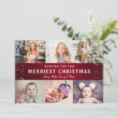 素朴Maroon Red Winter Christmas Photo Collage シーズンカード (スタンド正面)