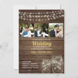 素朴Mason Jar Lightsフォトコラージュ結婚ズ 招待状