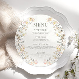 素朴Neutral Wildflowerの結婚Round Flat Menu メニュー
