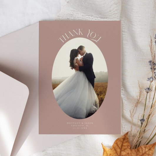 素朴Oval Dustyバラの写真に結婚感謝 サンキューカード