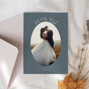 素朴Oval Frame石板の写真に結婚感謝 サンキューカード