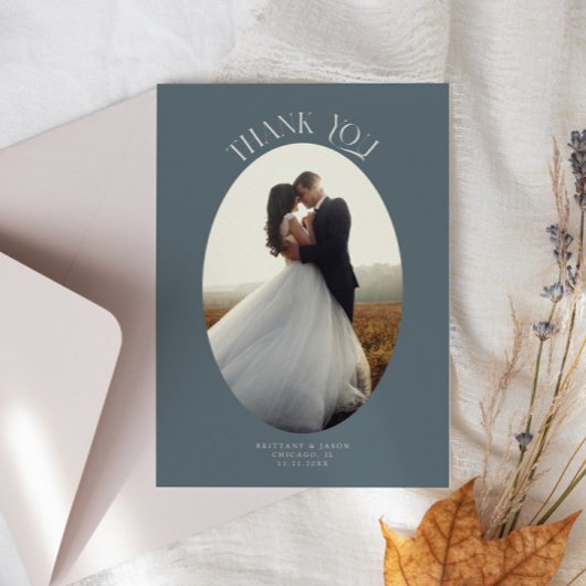 素朴Oval Frame石板の写真に結婚感謝 サンキューカード