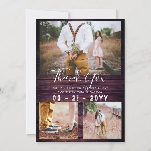 素朴PHOTO COLLAGE結婚 Purple サンキューカード (正面)