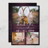 素朴PHOTO COLLAGE結婚 Purple サンキューカード (正面/裏面)