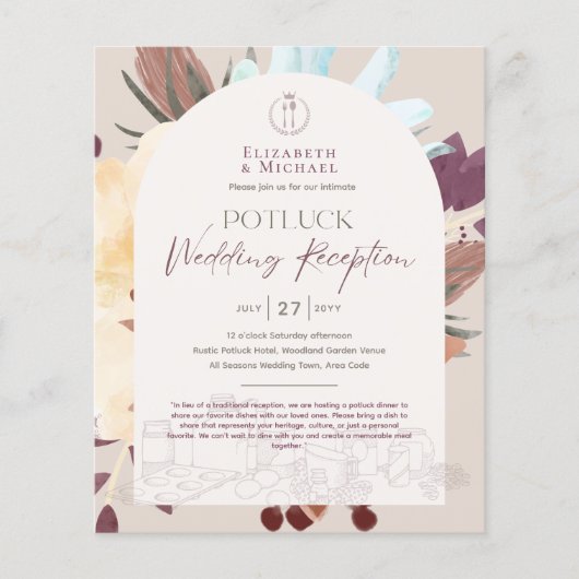 素朴POTLUCKウェディングレセプションテンプレート招待状 チラシ (正面)