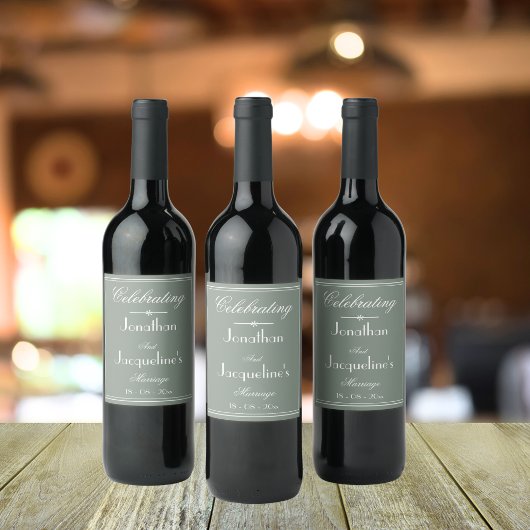 素朴Sage Greenシンプル結婚のChicスクリプト名 ワインラベル