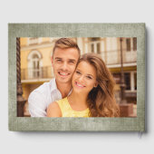 素朴Sage Green Burlap Linen 2フォト結婚ズ ゲストブック (裏面)