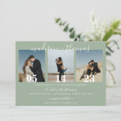 素朴Sage Green Scriptフォトコラージュ結婚ズ 招待状 (スタンド正面)