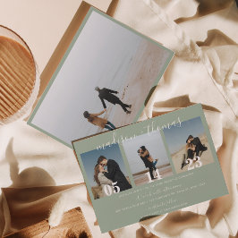 素朴Sage Green Scriptフォトコラージュ結婚ズ 招待状