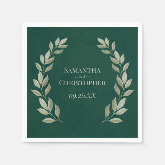 素朴Sage Laurelの葉ONEmerald Green's 結婚. スタンダードカクテルナプキン (正面)