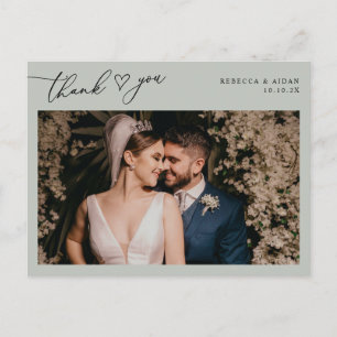 素朴Sage Scriptハート結婚の写真ありがとう ポストカード