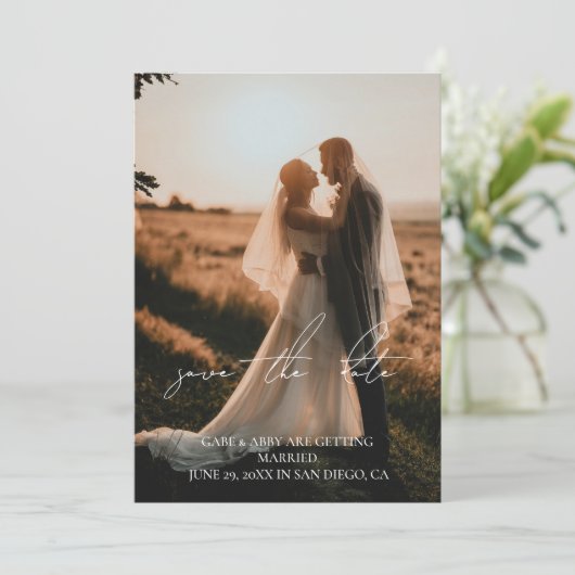 素朴Script結婚の写真Save the Date 招待状 (スタンド正面)