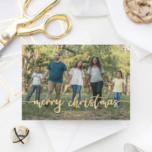 素朴Script Christmas Photo Card金ゴールド サンキューカード