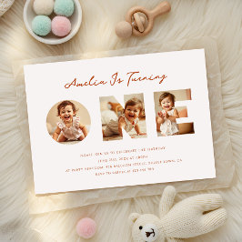 素朴Script Photo Collage First誕生日 招待状