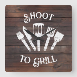 '素朴Shoot To Grill' - おもしろい BBQ Gift スクエア壁時計