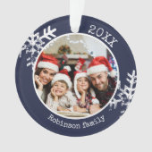 素朴Snowflake Navy Blue写真クリスマス オーナメント (正面)
