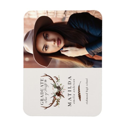 素朴stagおよびフローラ大学院パーティー写真招待状 マグネット (縦)