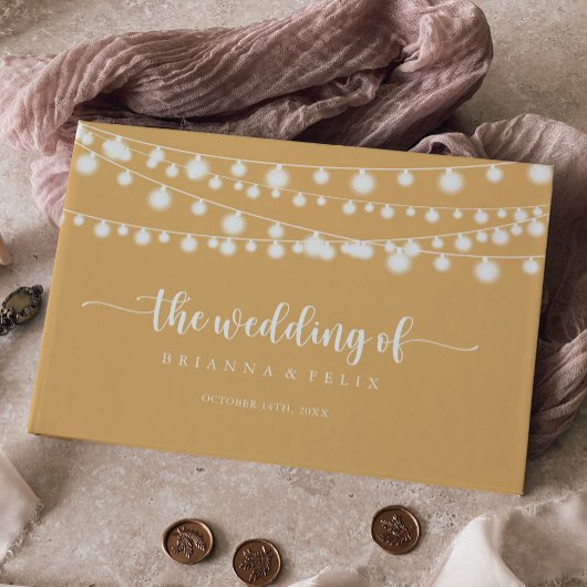 素朴String Lights黄色の書結婚道 ゲストブック