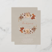 素朴Taupe秋フローラ感謝祭ディナー 箔招待状ポストカード (正面/裏面)
