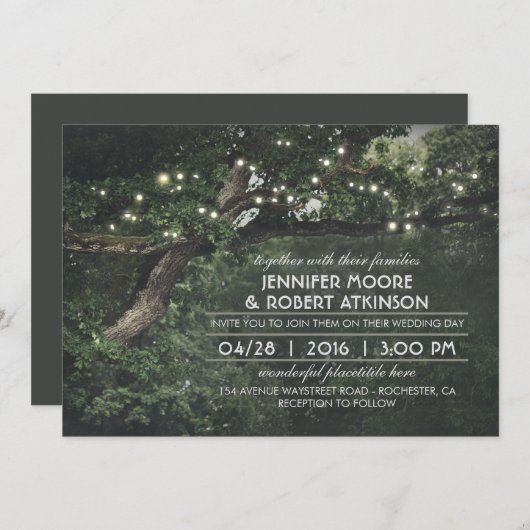 素朴Tree String Lights Forest結婚's 招待状 (正面/裏面)