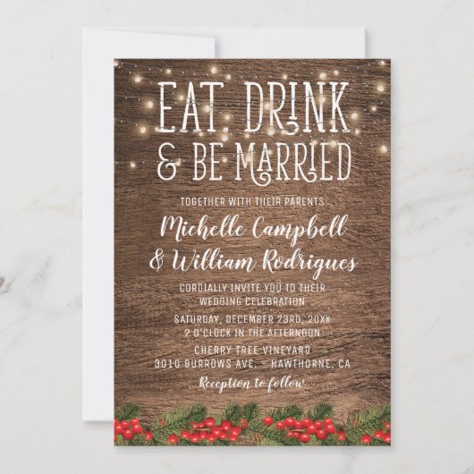 素朴Winter食べ Drink and Be 結婚した's 結婚 招待状 (正面)