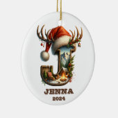 素朴Winter Camping SceneのJホリデーレター セラミックオーナメント (右)