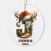 素朴Winter Camping SceneのJホリデーレター セラミックオーナメント (左)