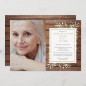 素朴Wood Greeneryお祝い・オブ・ライフ・フォト 招待状 (正面/裏面)