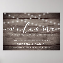 素朴Wood Lights Welcome結婚's Sign ポスター