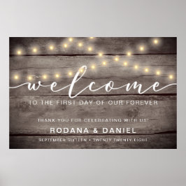 素朴Wood Lights Welcome結婚's Sign ポスター