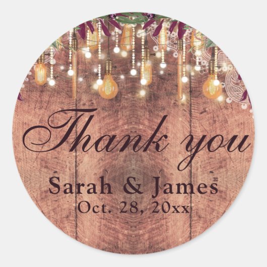 素朴Wood & String Lightsの結婚ユー感謝していズ ラウンドシール (正面)