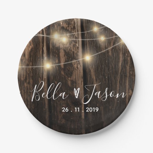 素朴Wood String Lightsの結婚紙プレート ペーパープレート (正面)